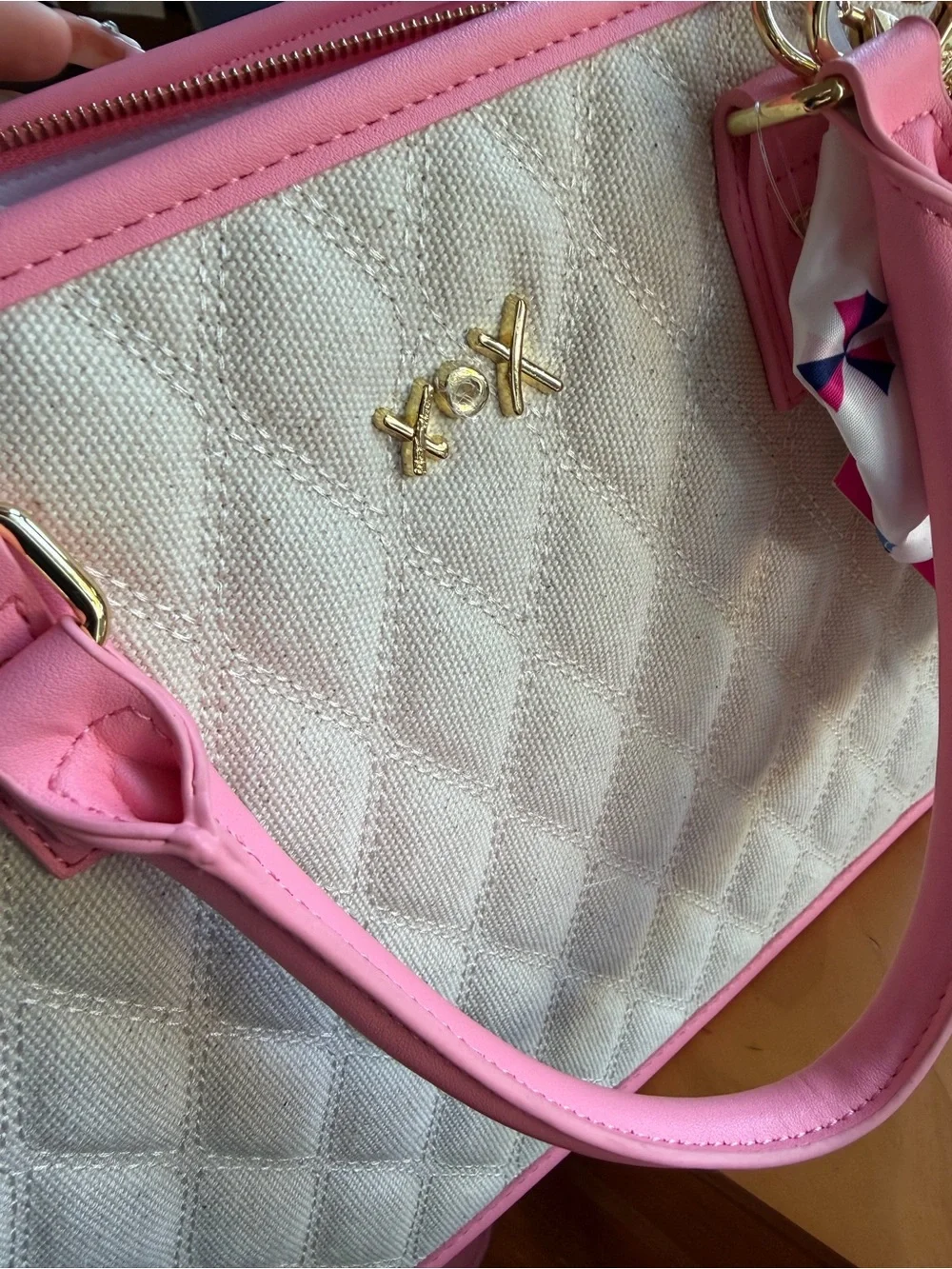 Betsey Johnson XOLALA Pink/Ivory Quilted Satchel / Crossbody 🆕